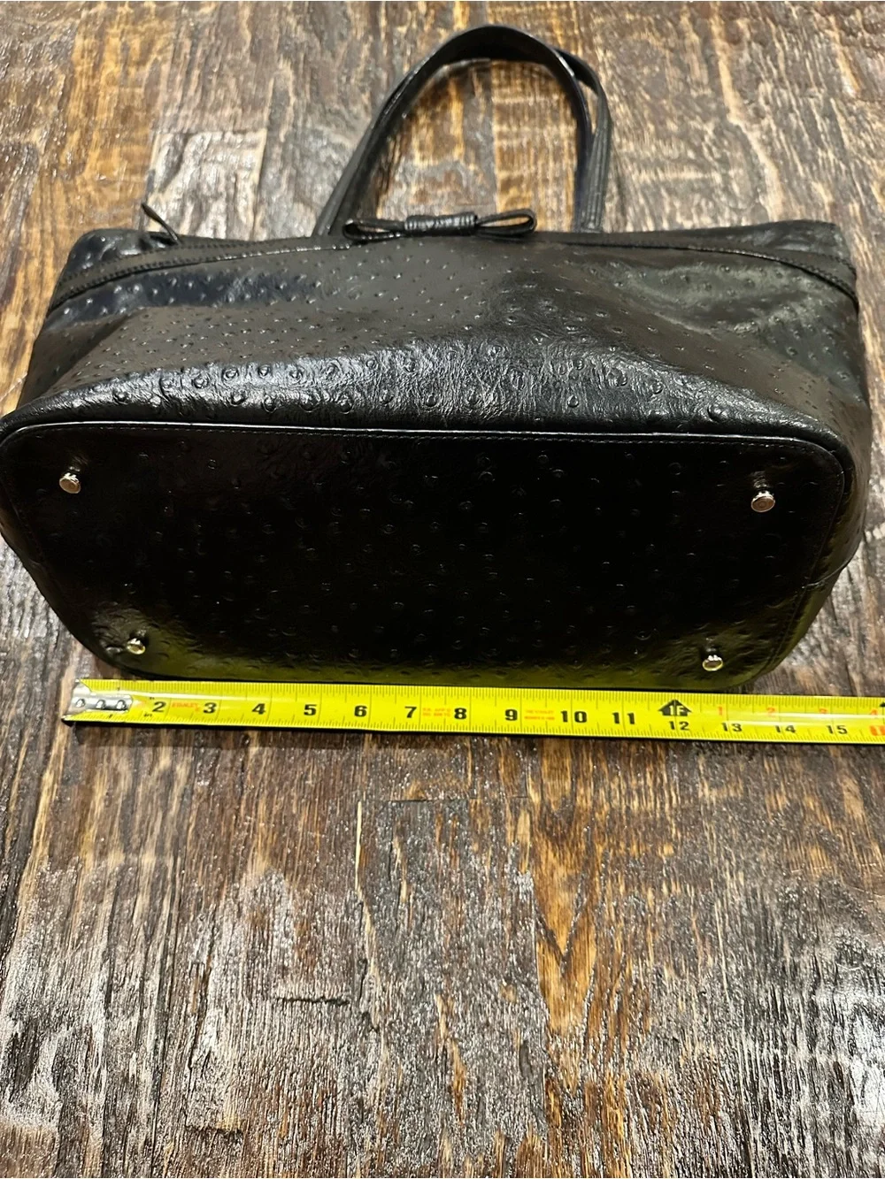 kate spade Valencia Road Harmony Black Ostrich-Texture Tote with Bow Trim